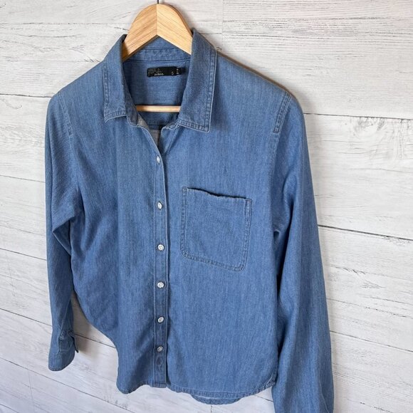 Prana Shirt Womens SZ Small Washed Out Denim Chambray 100% Organic Cotton Simple - Picture 6 of 15